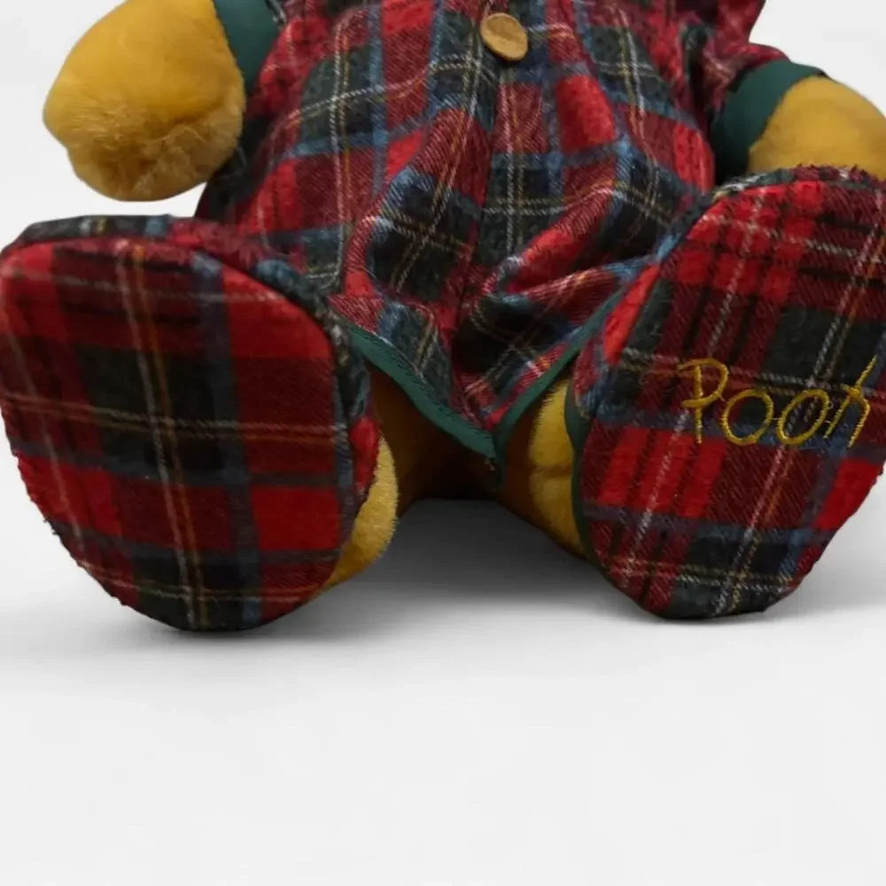 VTG 90s Winnie the Pooh stuffed animal plush plaid nightgown winter Christmas